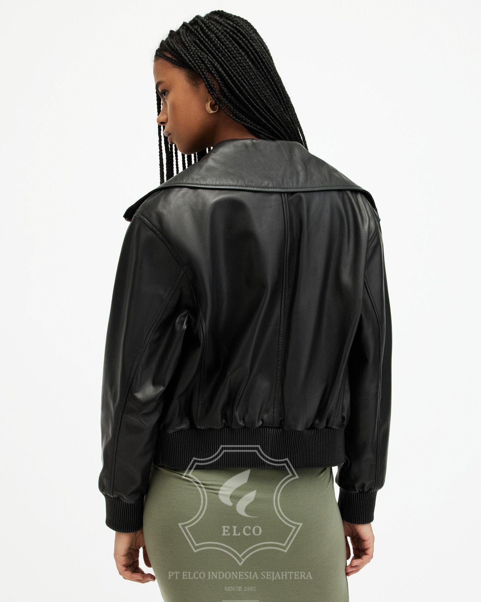 Jaket Kulit Wanita Desain Bomber - WCB 444 - Gambar 5