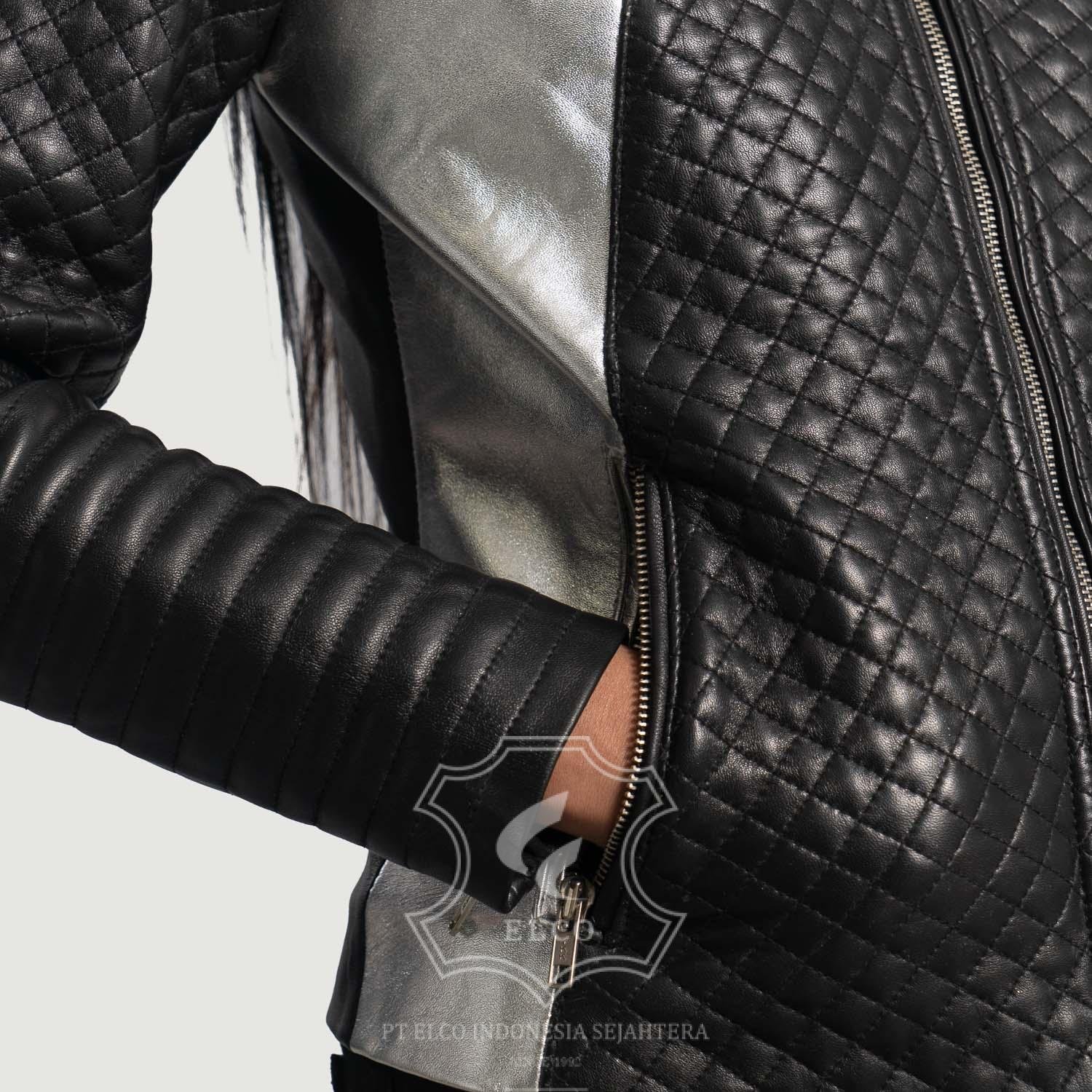 Jaket Kulit Wanita Desain Biker - WB 405 - Gambar 2