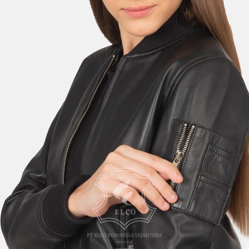 Jaket Kulit Wanita Desain Bomber - WCB 413 - Gambar 5