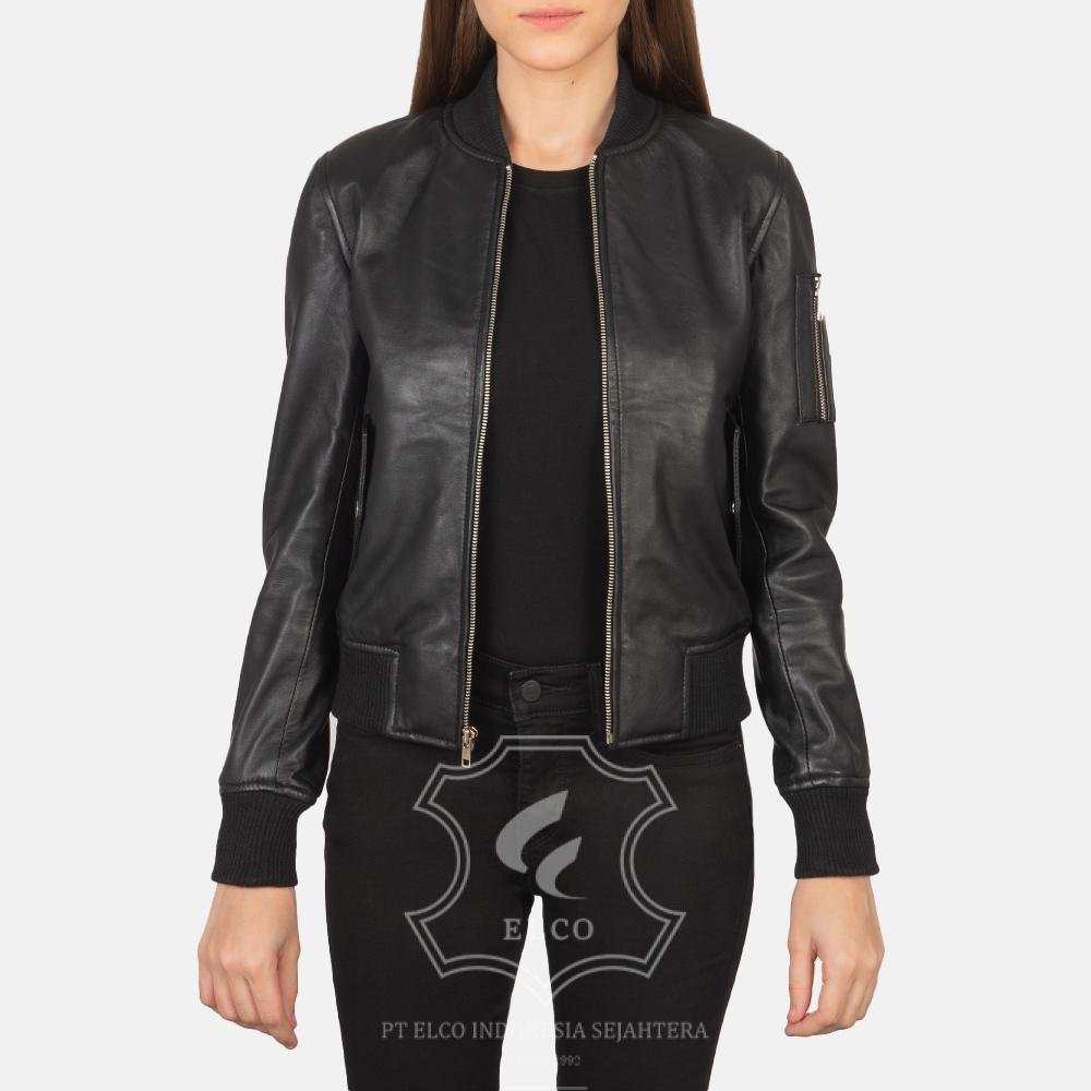 Jaket Kulit Wanita Desain Bomber - WCB 413 - Gambar 2