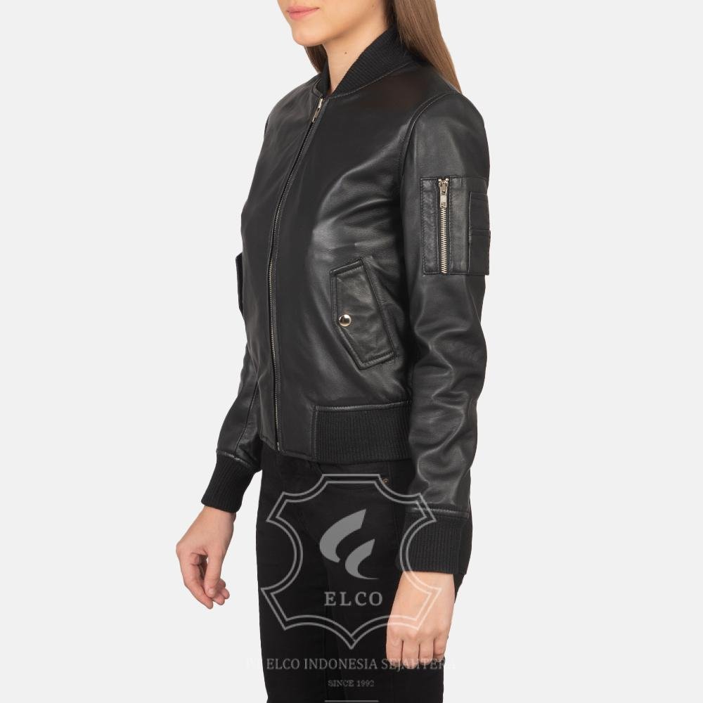 Jaket Kulit Wanita Desain Bomber - WCB 413 - Gambar 3