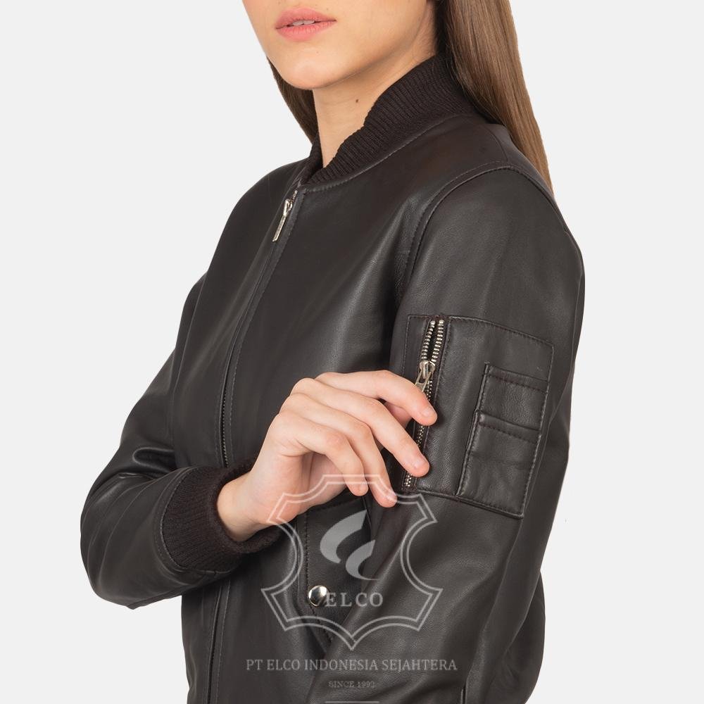 Jaket Kulit Wanita Desain Bomber - WCB 414 - Gambar 5