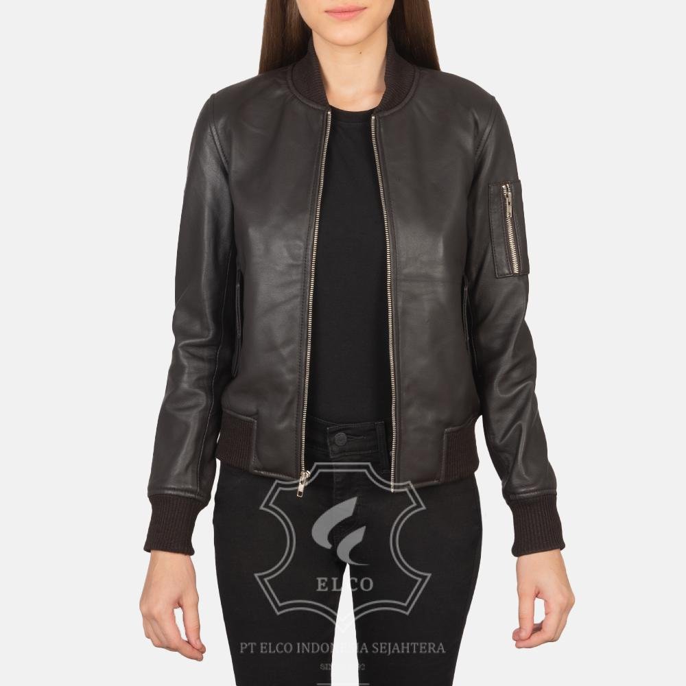 Jaket Kulit Wanita Desain Bomber - WCB 414 - Gambar 2