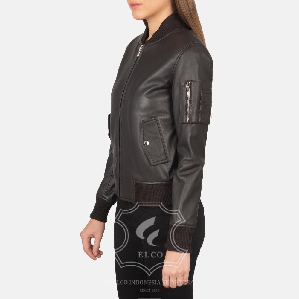 Jaket Kulit Wanita Desain Bomber - WCB 414 - Gambar 3