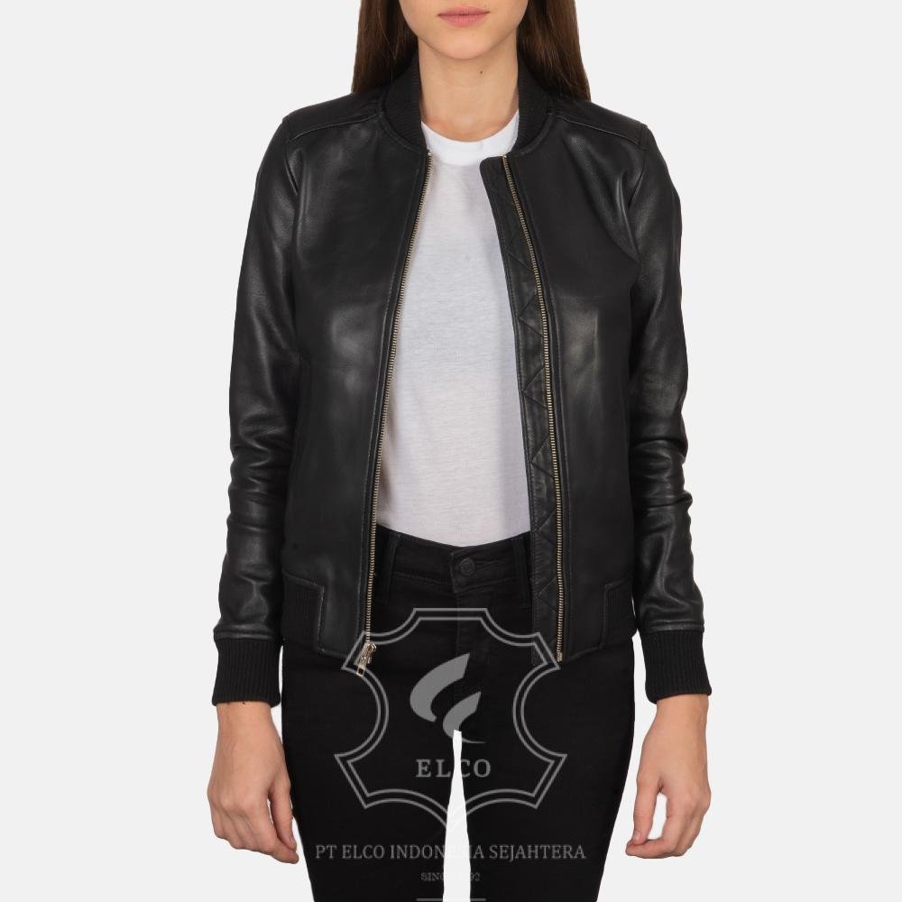 Jaket Kulit Wanita Desain Bomber - WCB 401 - Gambar 3