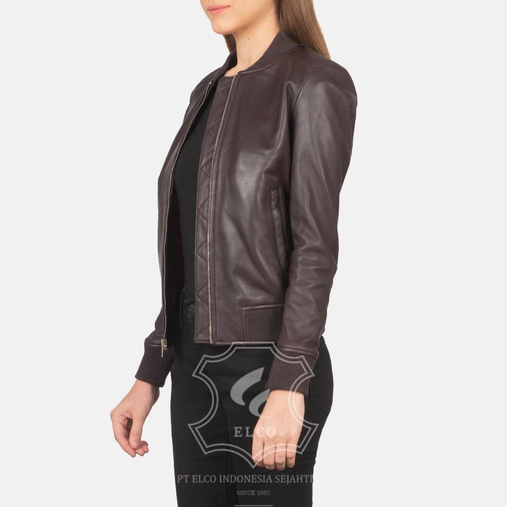 Jaket Kulit Wanita Desain Bomber - WCB 402 - Gambar 4