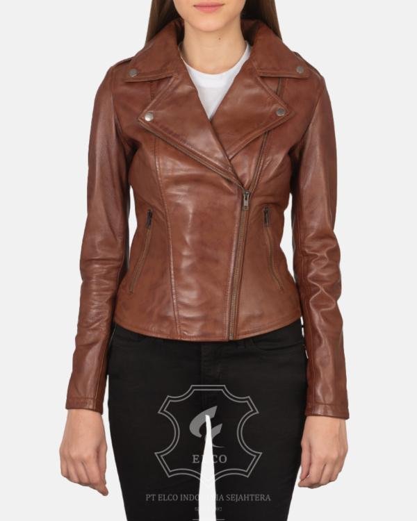 Jaket Kulit Wanita Desain Serong - WS 405