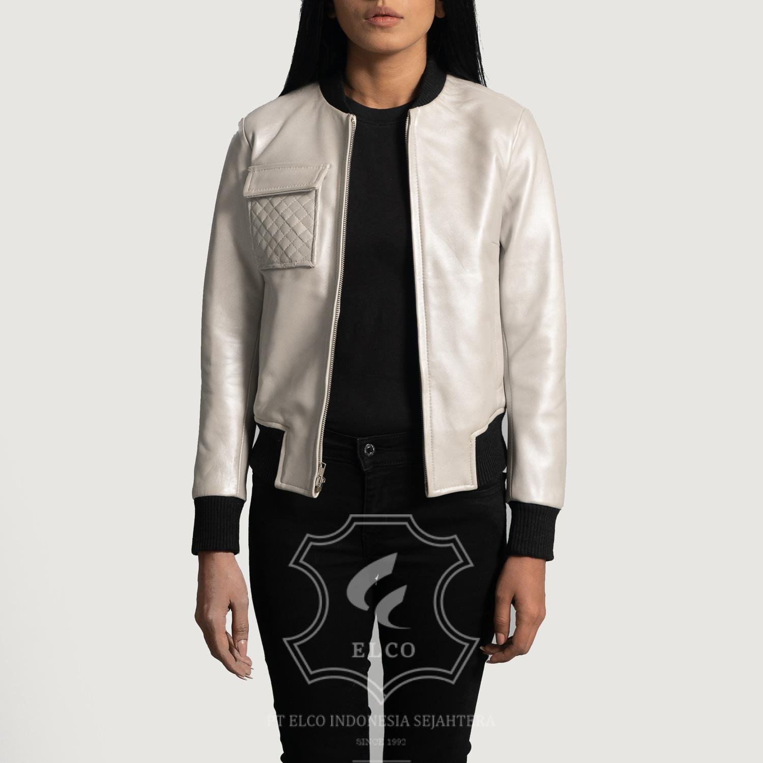 Jaket Kulit Wanita Desain Bomber - WCB 417 - Gambar 2