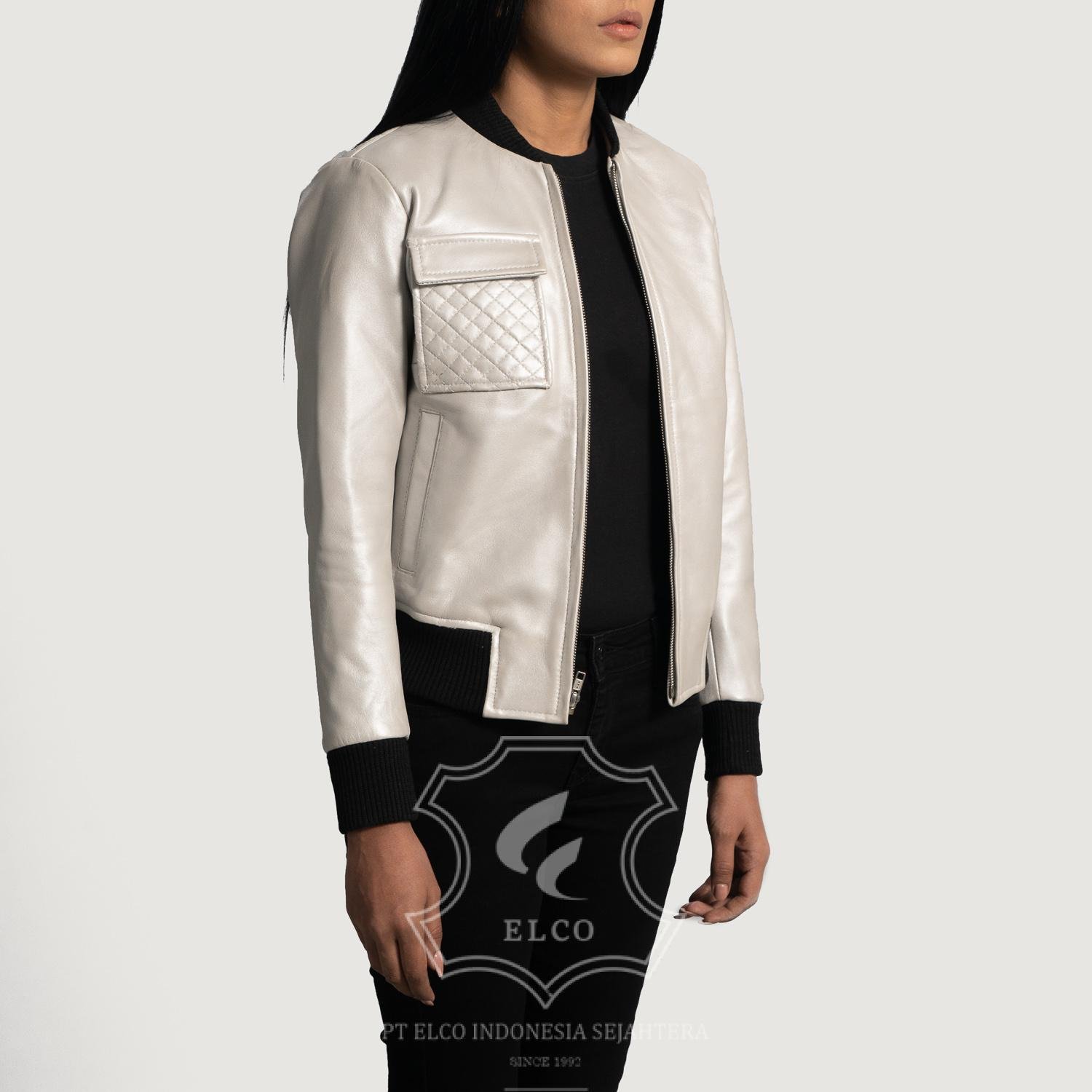 Jaket Kulit Wanita Desain Bomber - WCB 417 - Gambar 3