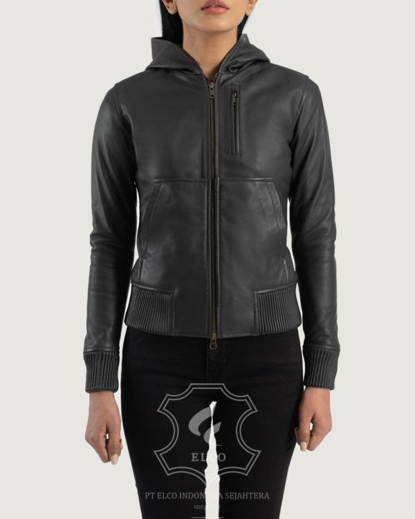 Jaket Kulit Wanita Desain Hodie/Kupuk - WCH 406