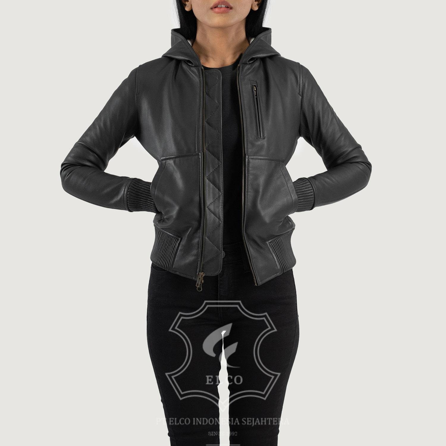 Jaket Kulit Wanita Desain Bomber - WCB 408 - Gambar 2