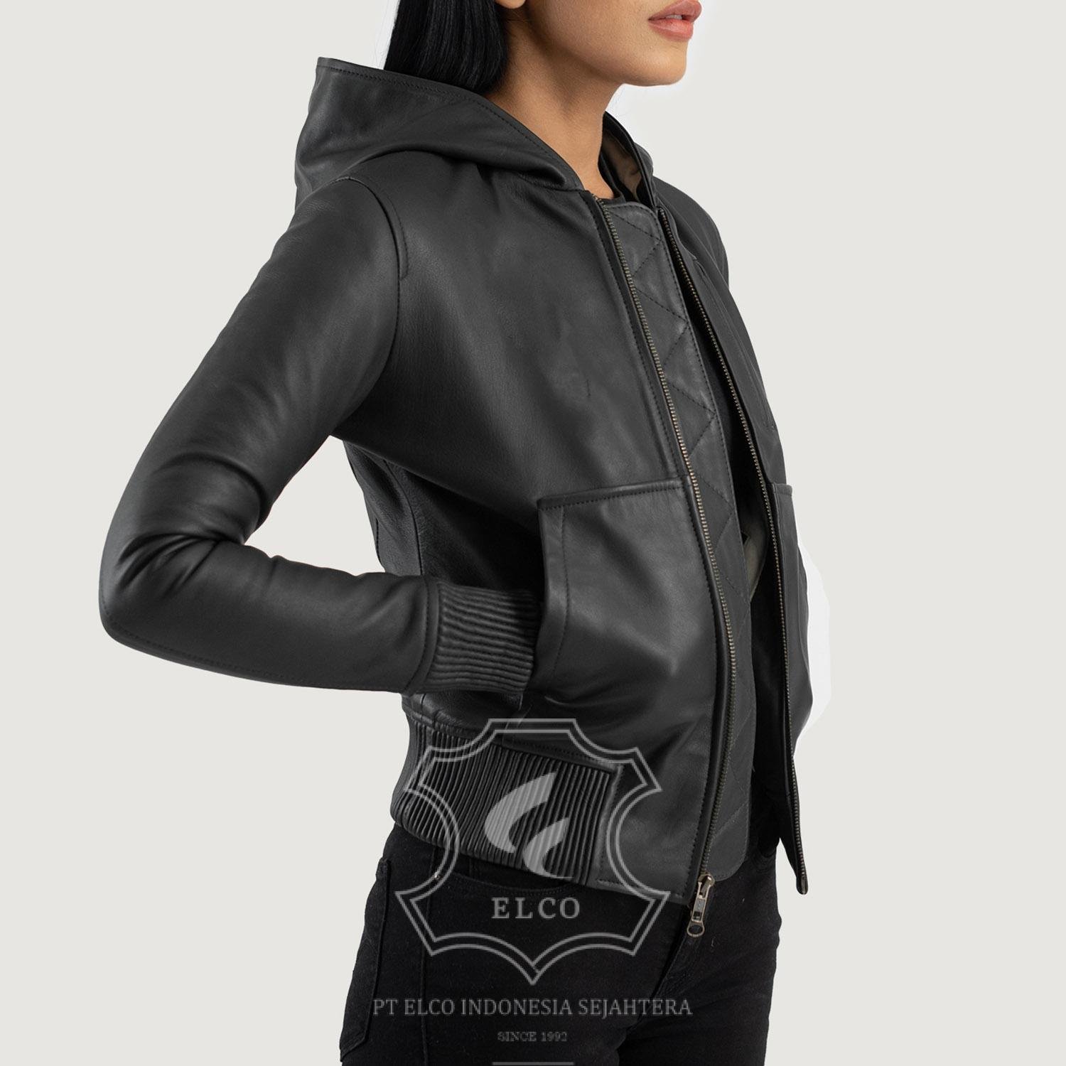Jaket Kulit Wanita Desain Bomber - WCB 408 - Gambar 3