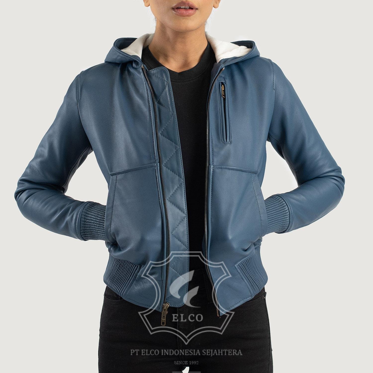 Jaket Kulit Wanita Desain Bomber - WCB 409 - Gambar 2