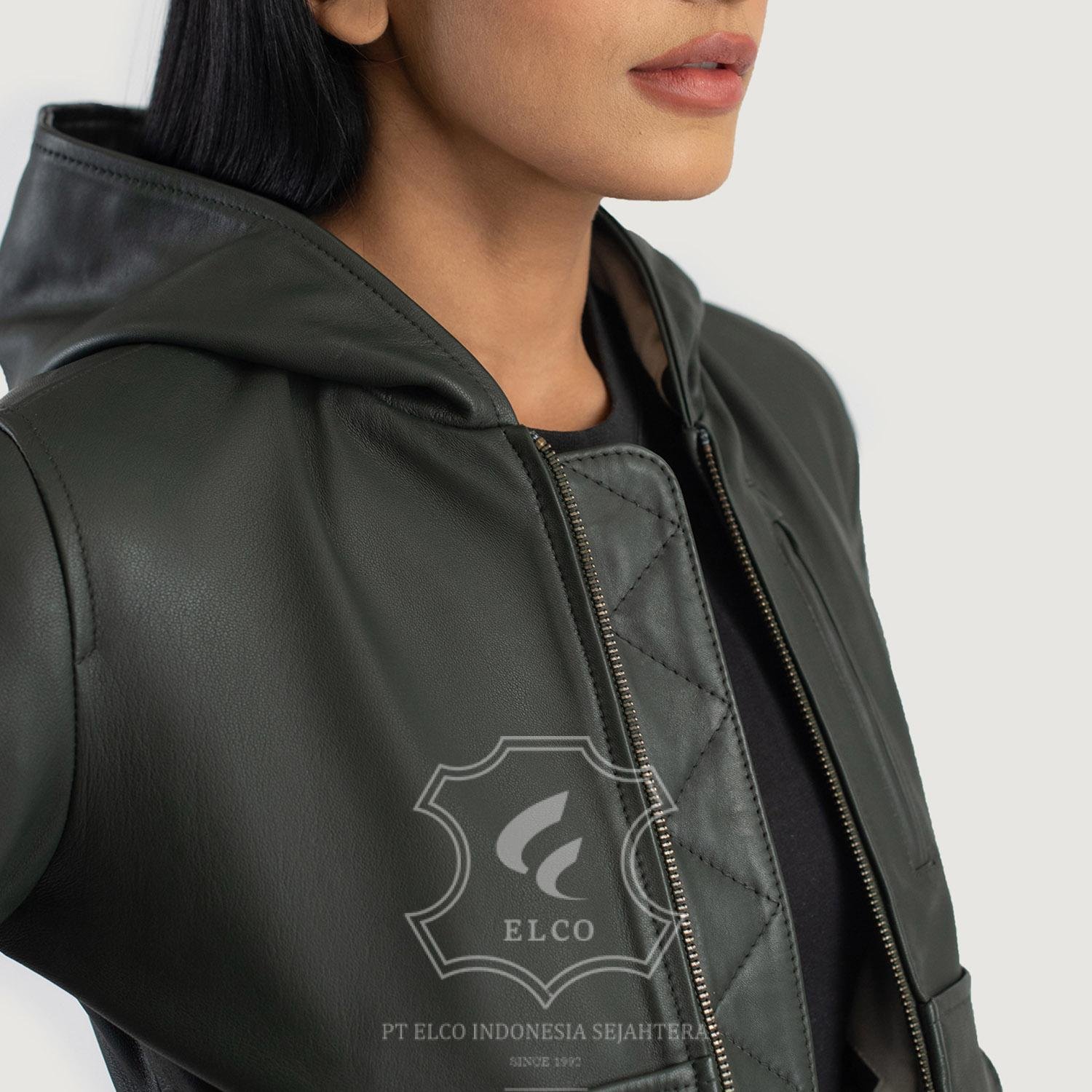 Jaket Kulit Wanita Desain Bomber - WCB 410 - Gambar 5