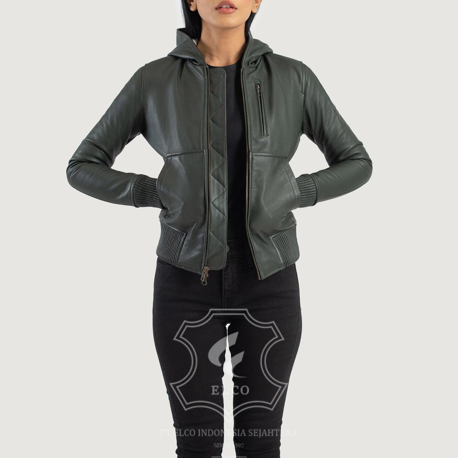 Jaket Kulit Wanita Desain Bomber - WCB 410 - Gambar 2