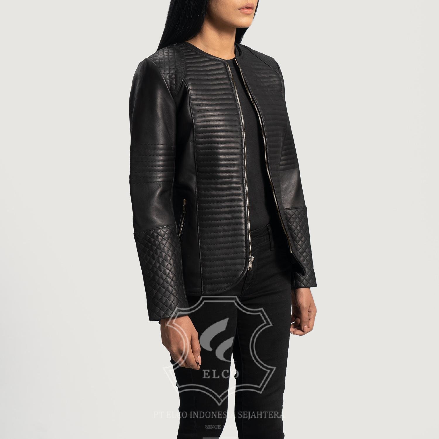 Jaket Kulit Wanita Desain Biker - WB 407 - Gambar 4