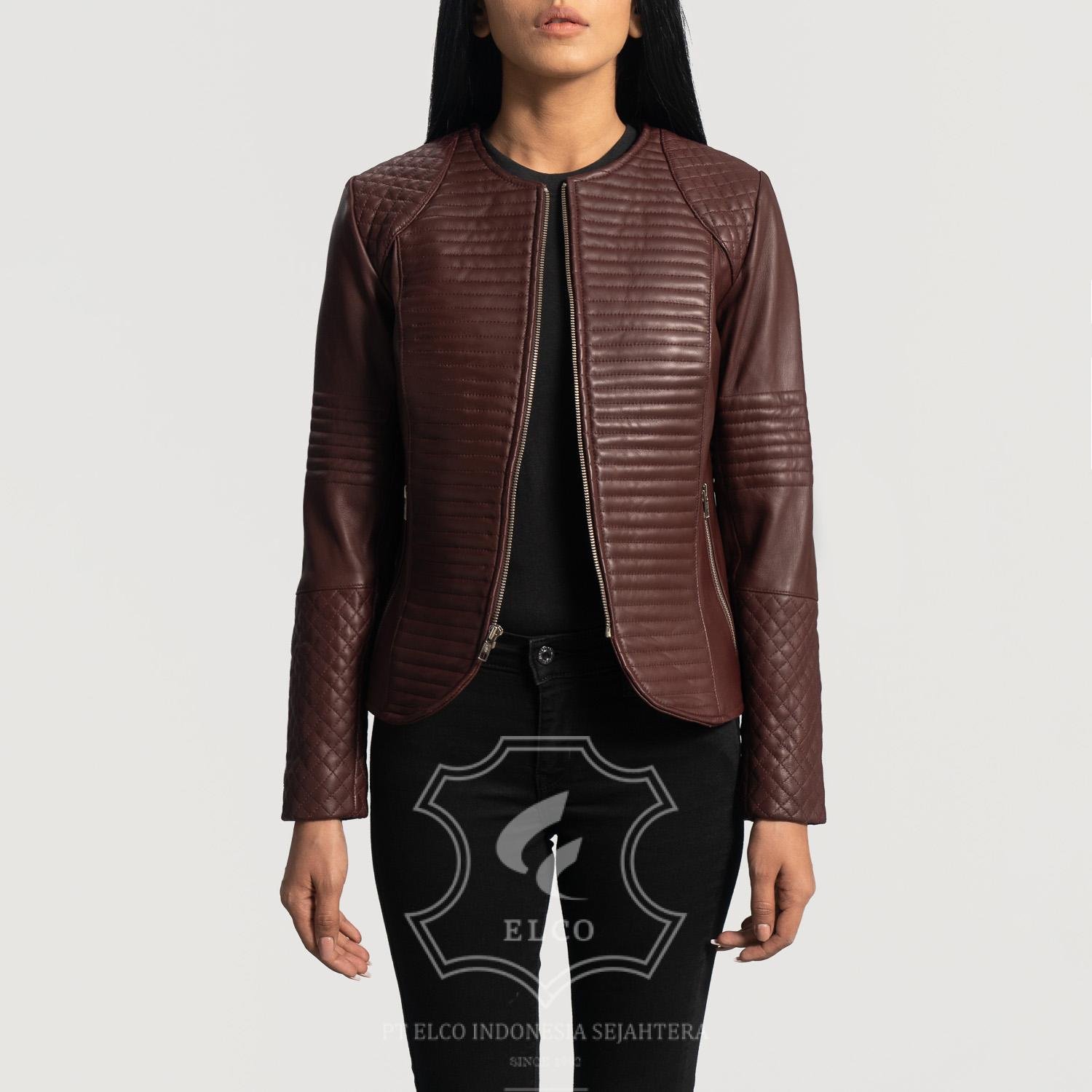 Jaket Kulit Wanita Desain Biker - WB 408 - Gambar 3