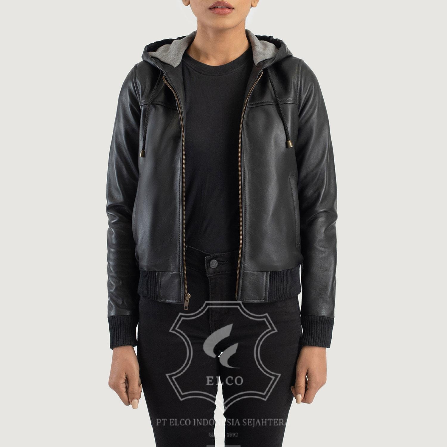 Jaket Kulit Wanita Desain Bomber - WCB 411 - Gambar 2