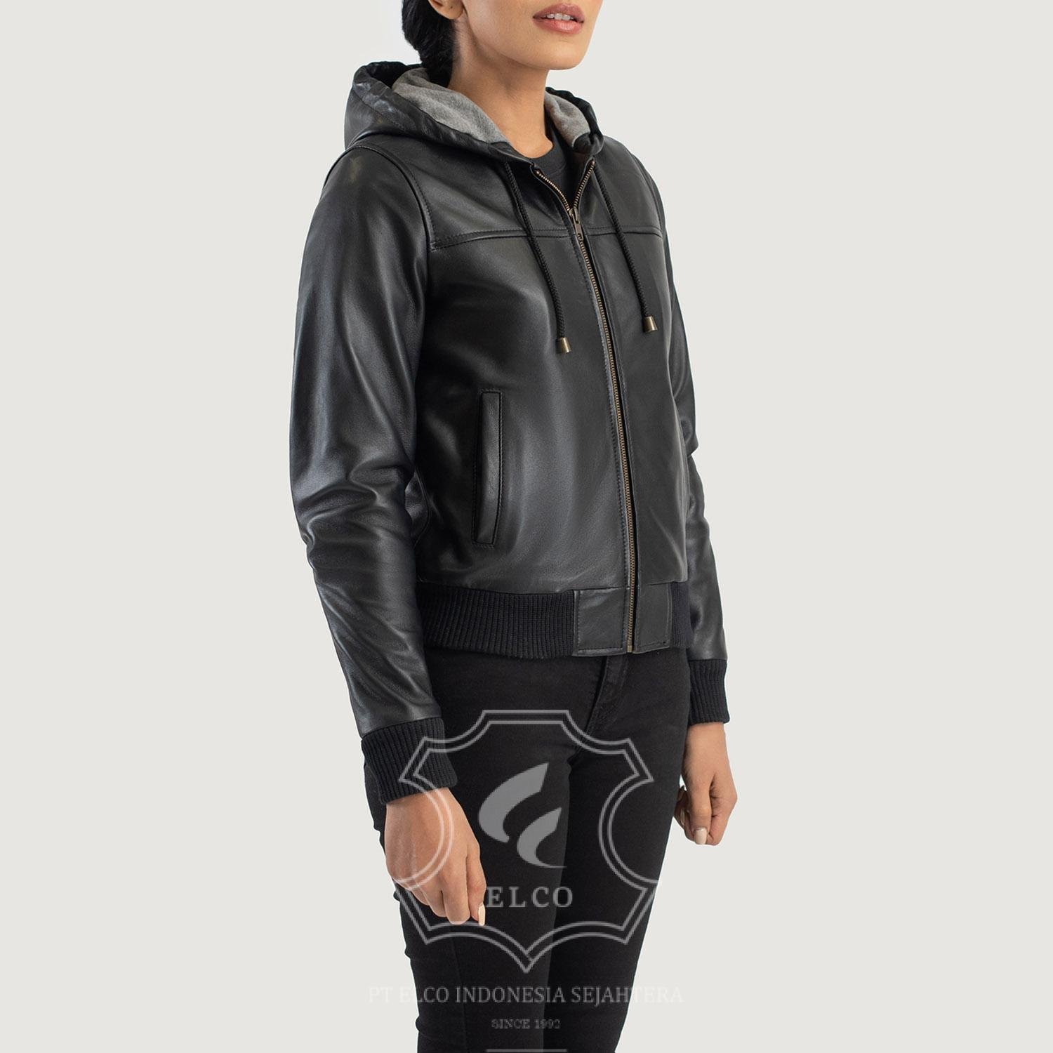 Jaket Kulit Wanita Desain Bomber - WCB 411 - Gambar 3