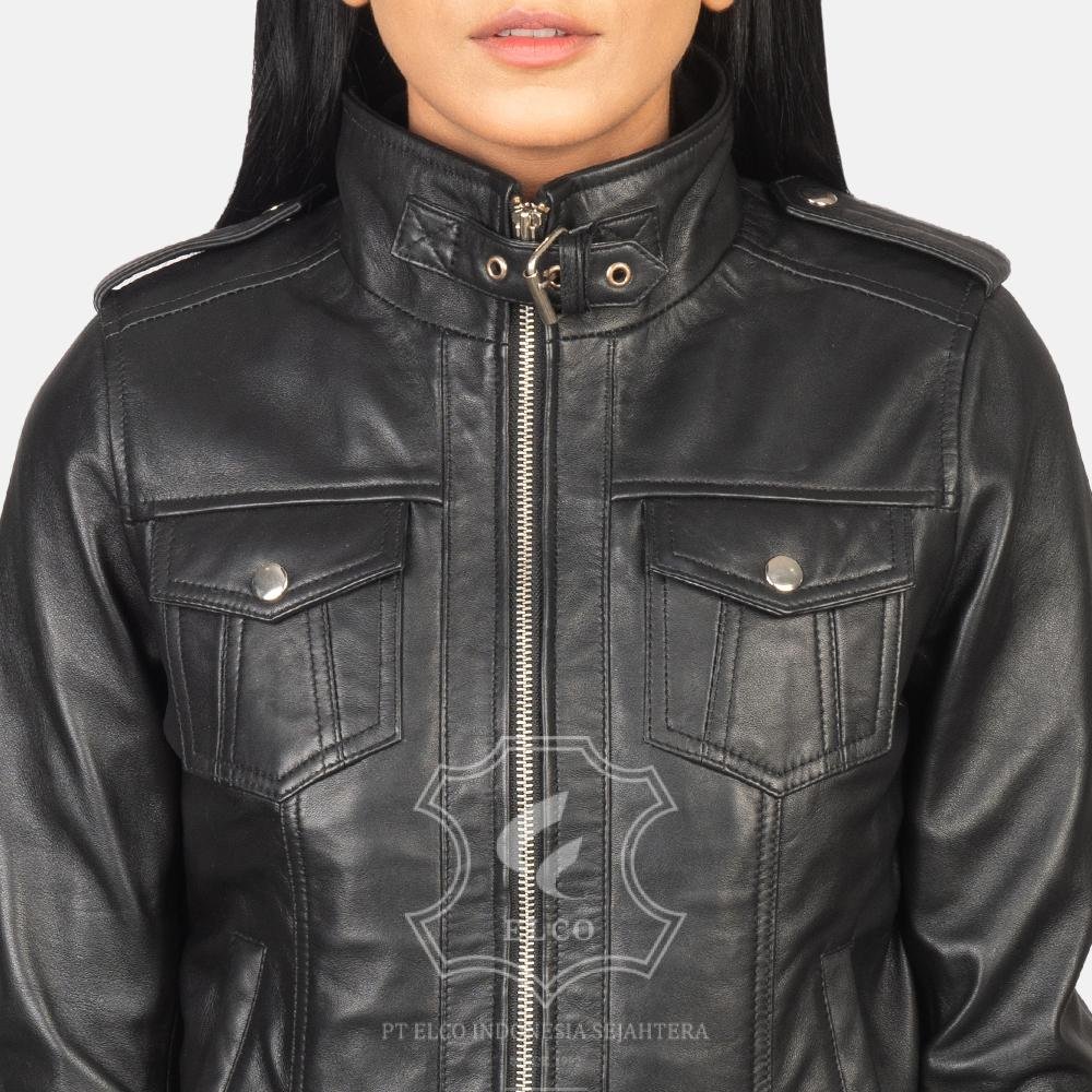 Jaket Kulit Wanita Desain Biker - WCH 403 - Gambar 2