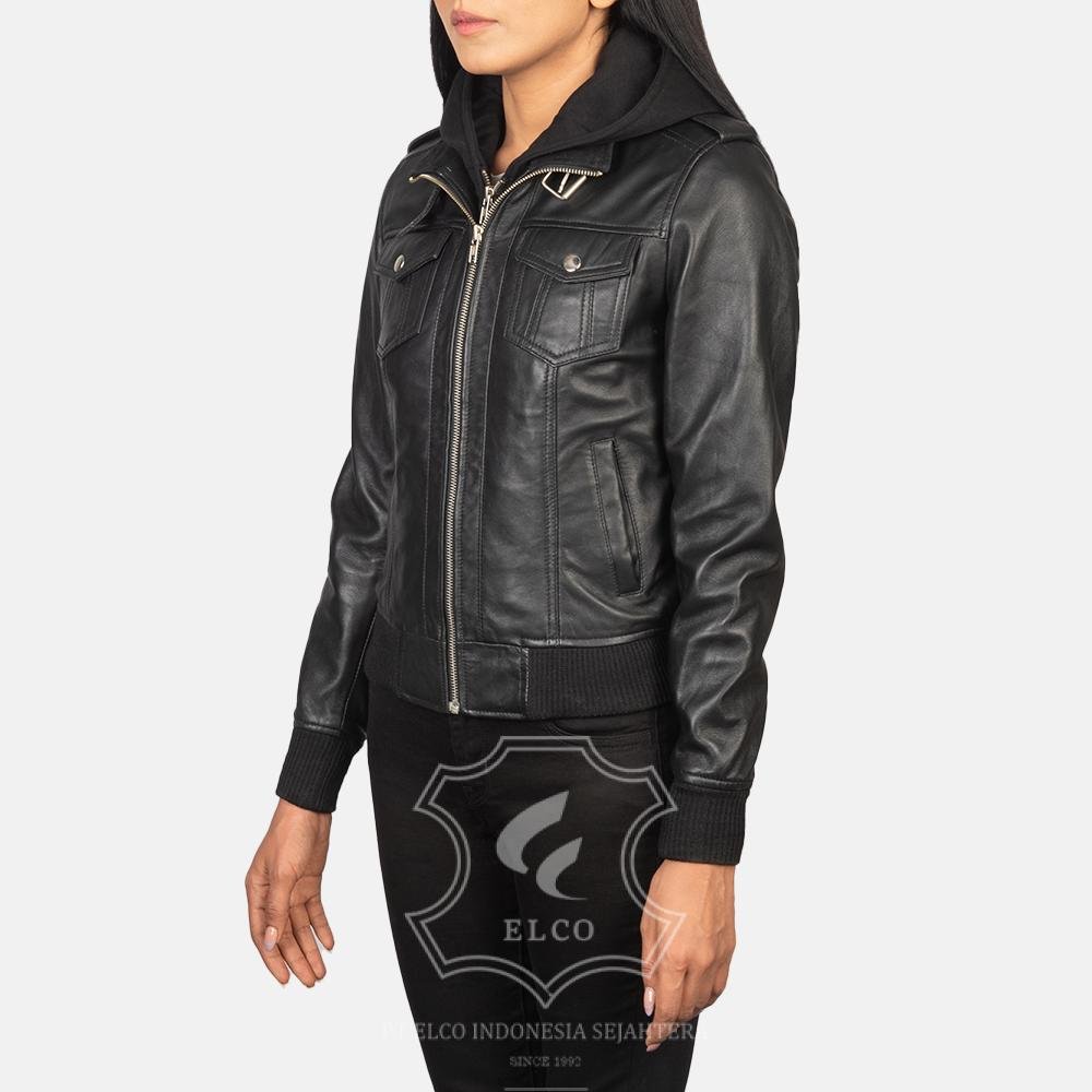Jaket Kulit Wanita Desain Biker - WCH 403 - Gambar 4