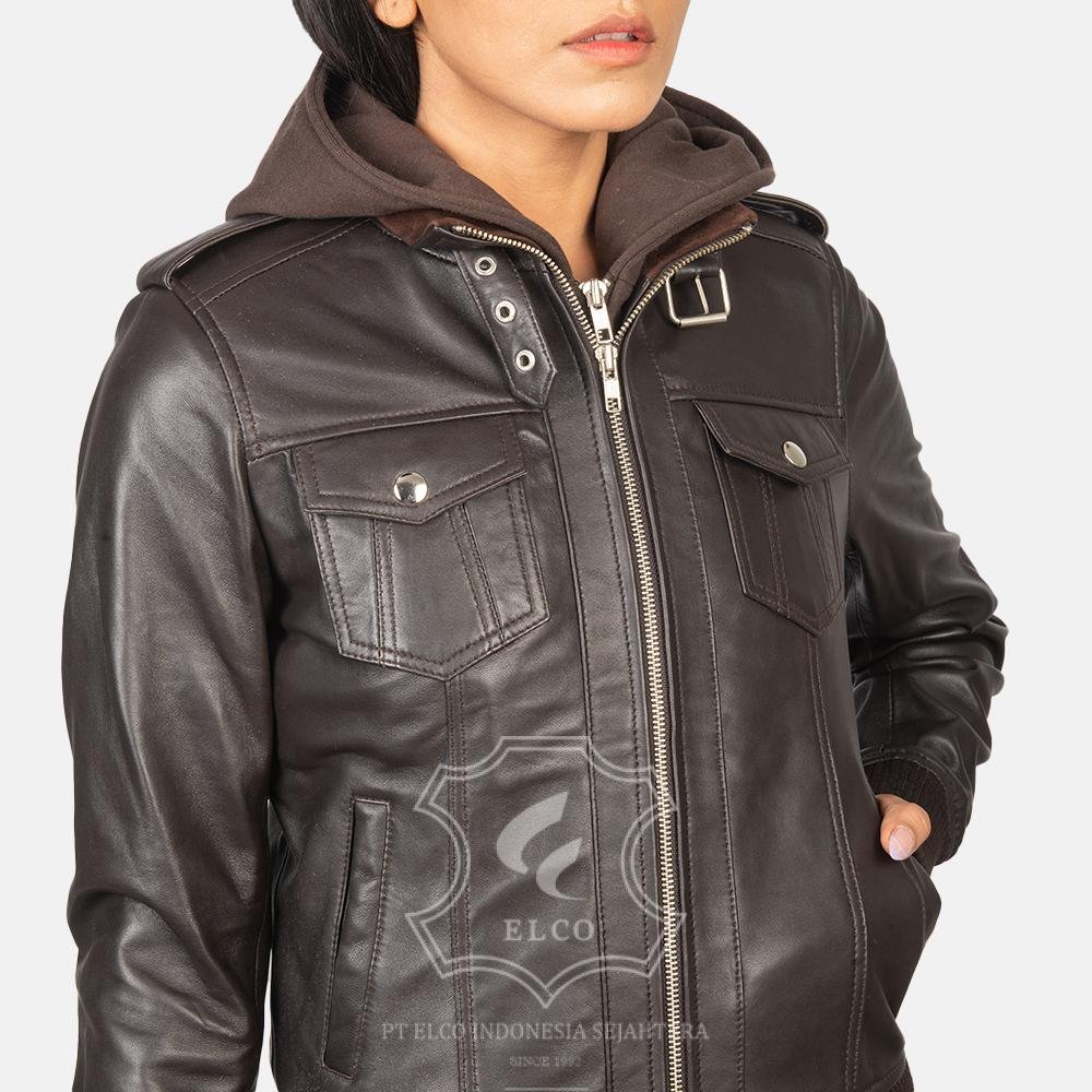Jaket Kulit Wanita Desain Bomber - WCB 407 - Gambar 5