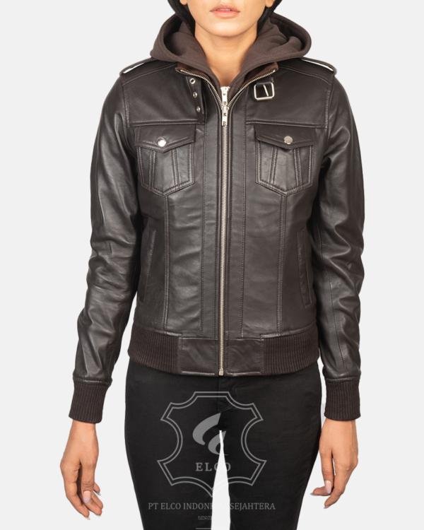 Jaket Kulit Wanita Desain Hodie/Kupuk - WCH 405