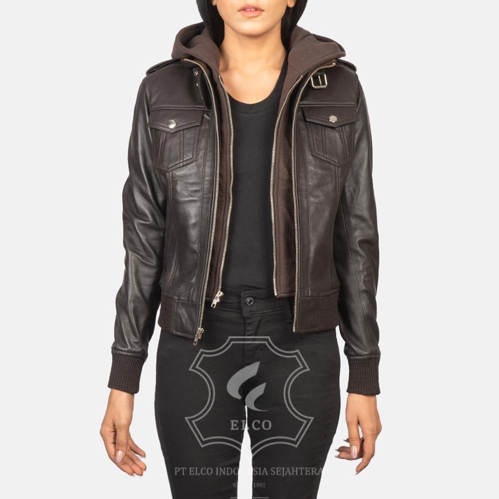 Jaket Kulit Wanita Desain Bomber - WCB 407 - Gambar 2