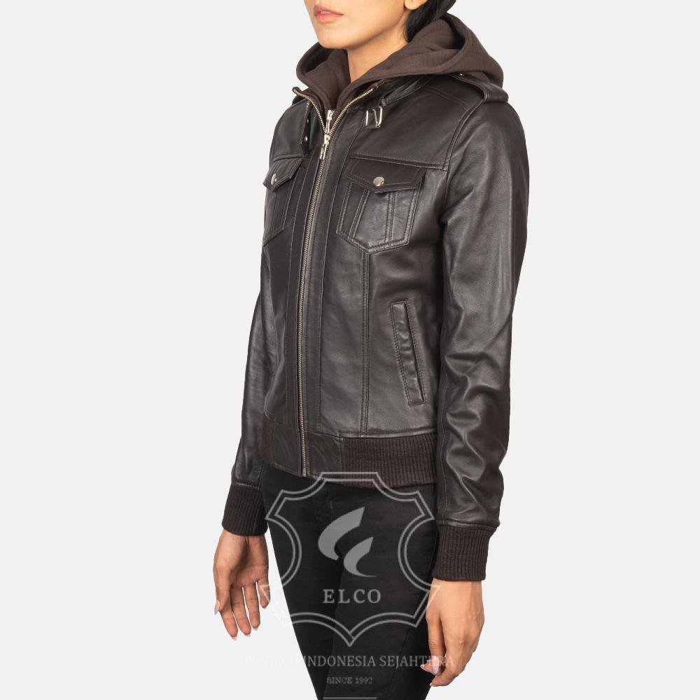 Jaket Kulit Wanita Desain Bomber - WCB 407 - Gambar 3