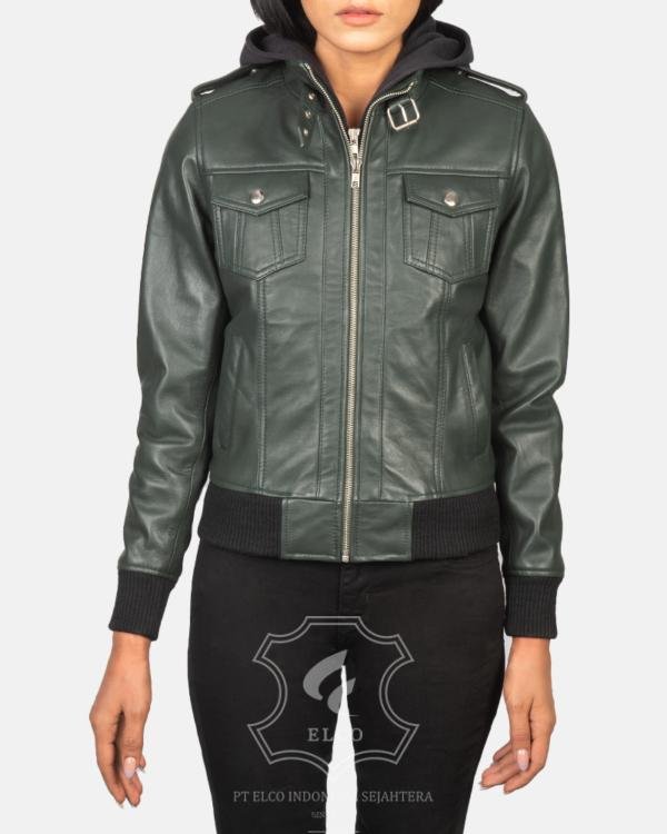 Jaket Kulit Wanita Desain Hodie/Kupuk - WCH 404