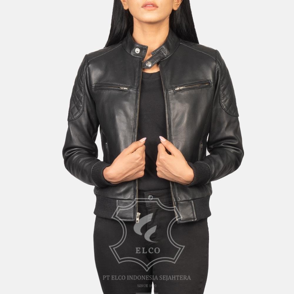 Jaket Kulit Wanita Desain Bomber - WCB 404 - Gambar 3