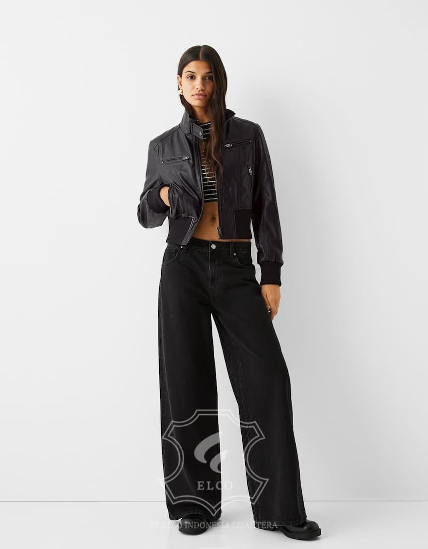 Jaket Kulit Wanita Desain Bomber - WCB 446 - Gambar 2