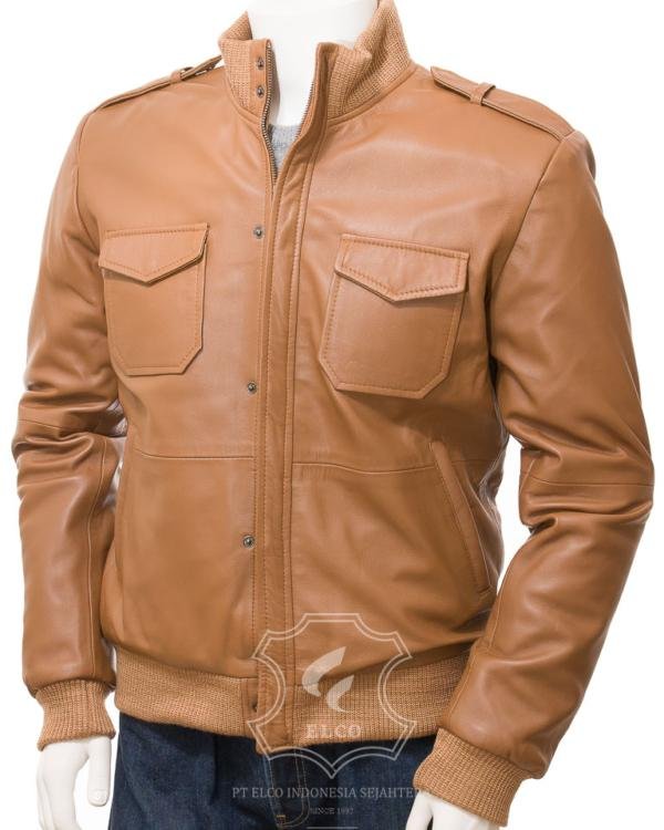 Jaket Kulit Pria Desain Bomber - PCB 484