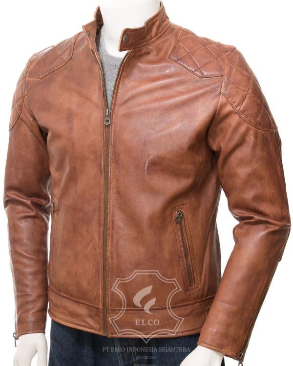 Jaket Kulit Pria Desain Biker - PB 435