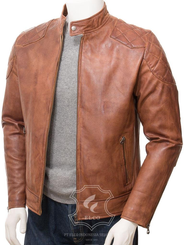 Jaket Kulit Pria Desain Biker - PB 435 - Gambar 2