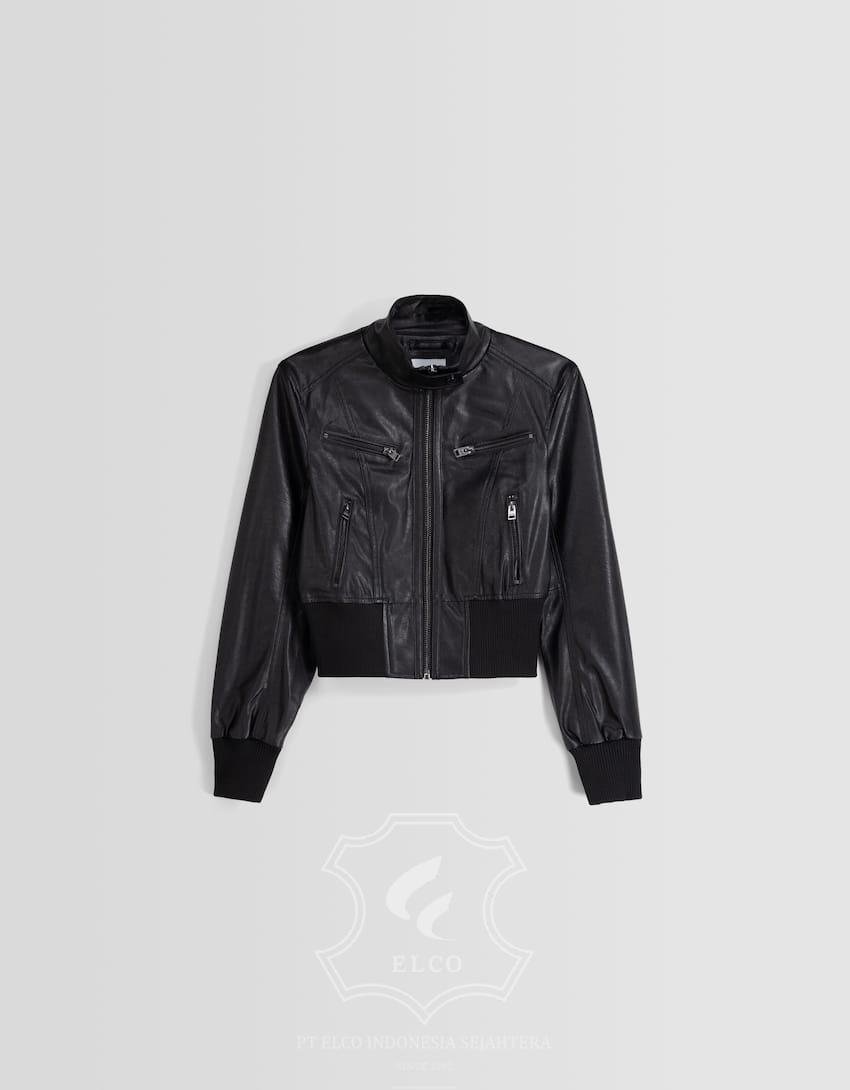 Jaket Kulit Wanita Desain Bomber - WCB 446