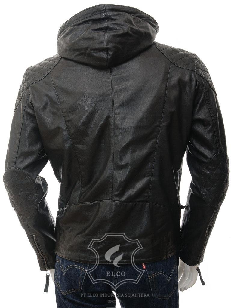 Jaket Kulit Pria Desain Hoodie Kupluk - PCH 410 - Gambar 2