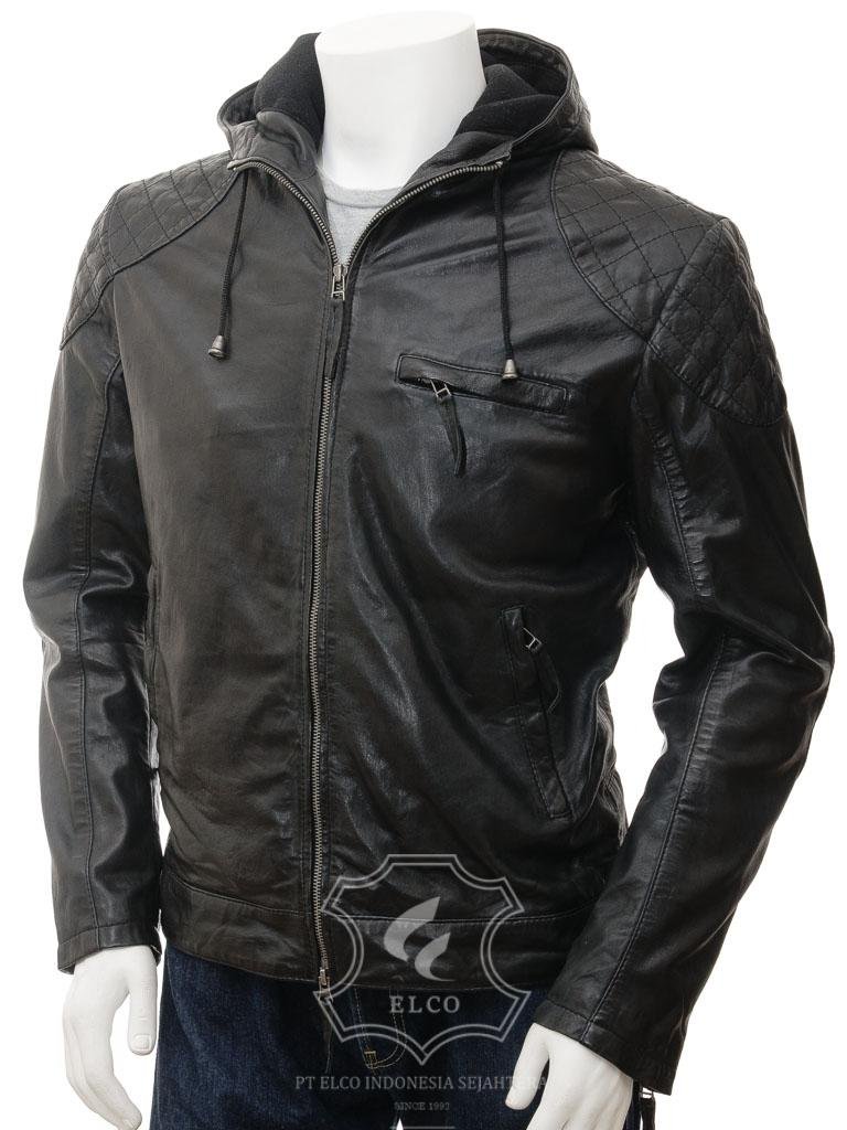 Jaket Kulit Pria Desain Hoodie Kupluk - PCH 410