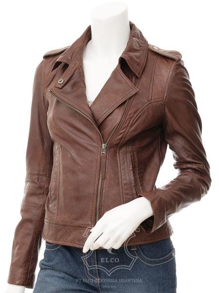 Jaket Kulit Wanita Desain Serong - WS 443