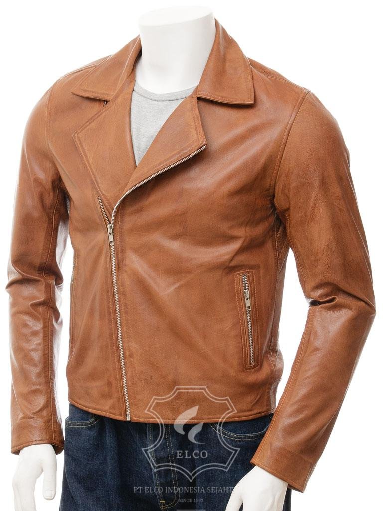 Jaket Kulit Pria Desain Serong - PS 429