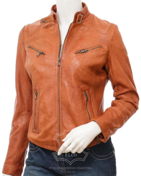 Jaket Kulit Wanita Desain Biker - WB 409