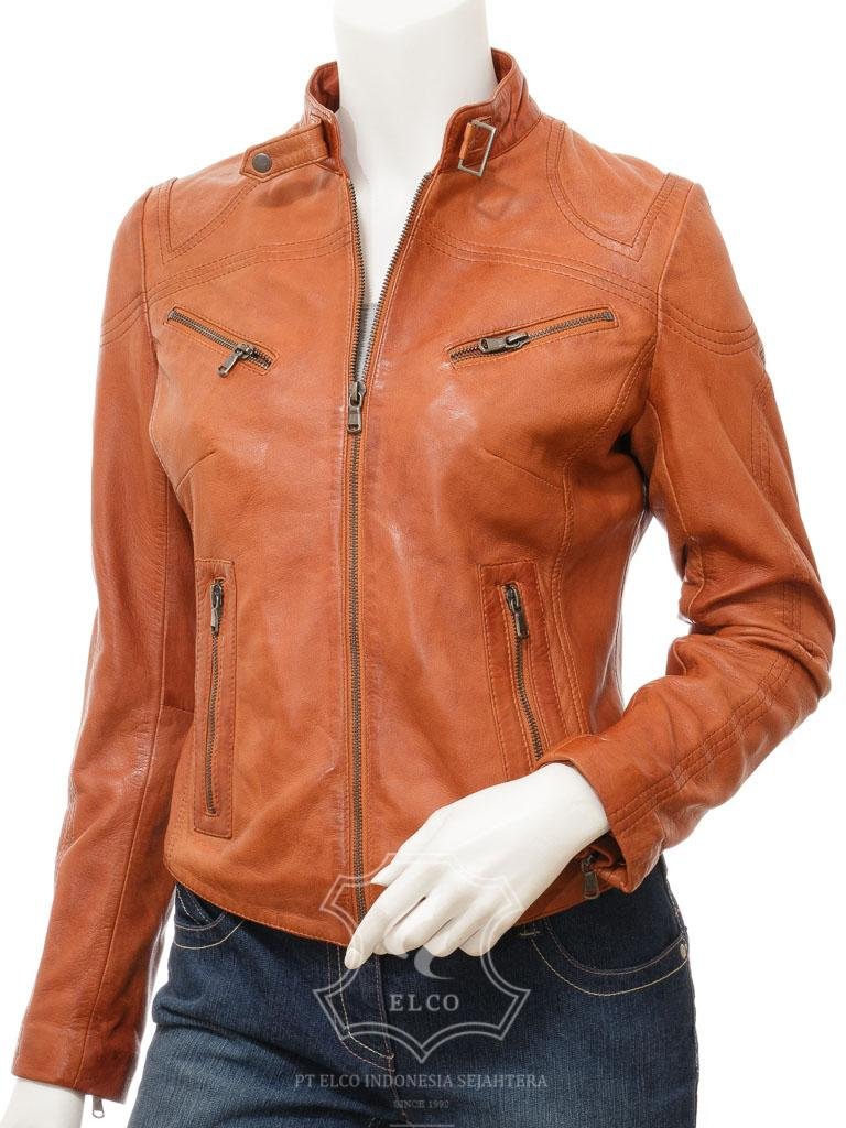 Jaket Kulit Wanita Desain Biker - WB 409