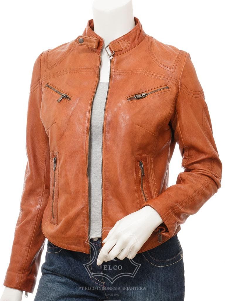 Jaket Kulit Wanita Desain Biker - WB 409 - Gambar 4