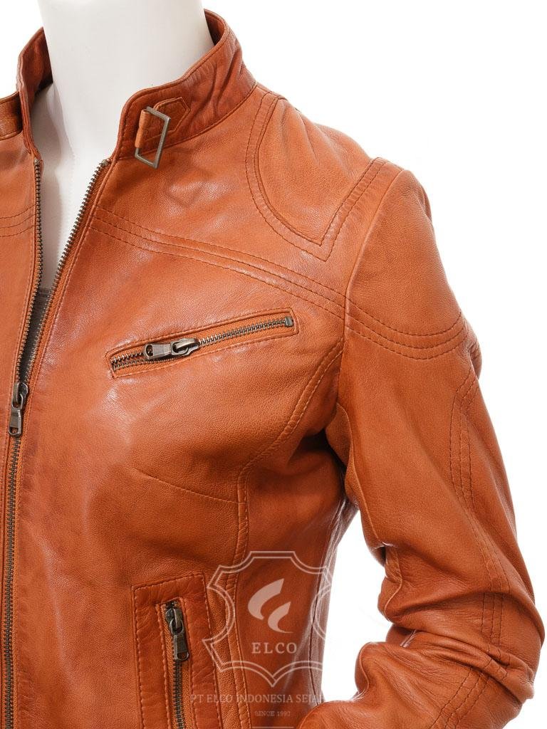 Jaket Kulit Wanita Desain Biker - WB 409 - Gambar 3