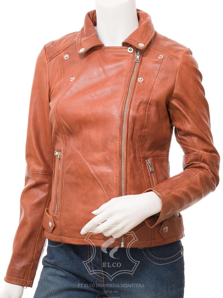 Jaket Kulit Wanita Desain Serong - WS 442 - Gambar 2