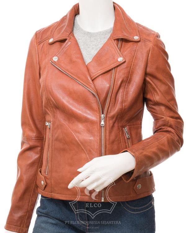 Jaket Kulit Wanita Desain Serong - WS 442