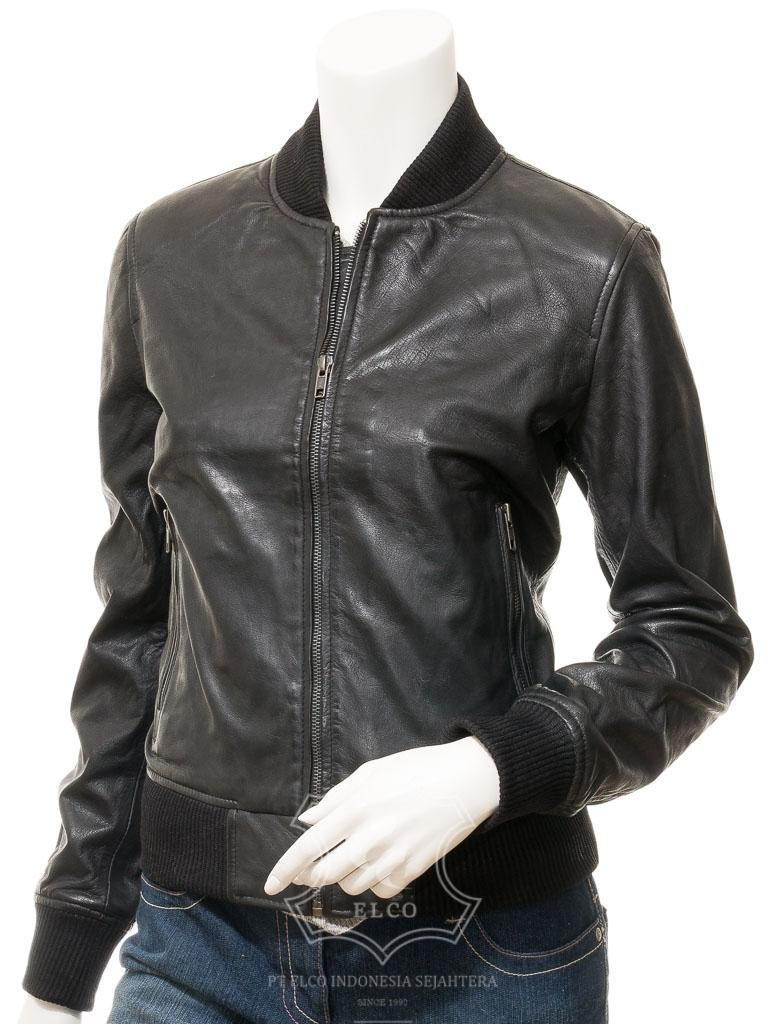 Jaket Kulit Wanita Desain Bomber - WCB 442