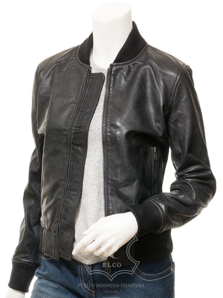 Jaket Kulit Wanita Desain Bomber - WCB 442 - Gambar 2