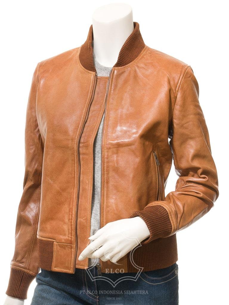 Jaket Kulit Wanita Desain Bomber - WCB 443 - Gambar 2