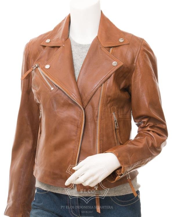 Jaket Kulit Wanita Desain Serong - WS 444